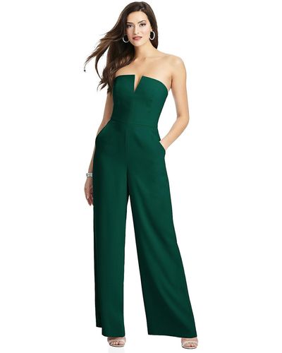 Dessy Collection Strapless Notch Crepe Jumpsuit With Pockets - Green
