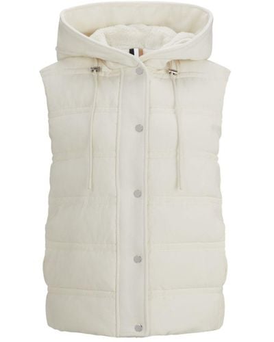 BOSS Hybrid Hooded Gilet With Teddy Lining - White