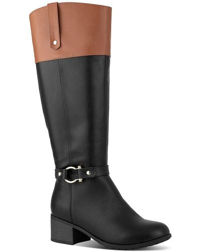Karen Scott Vickyy Faux Leather Block Heel Knee-high Boots - Black
