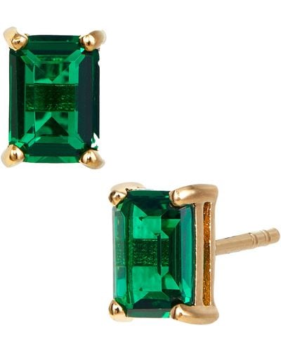 Savvy Cie Jewels Vermeil December Blue Topaz Emerald Cut Cz Birthstone Stud In Box - Green