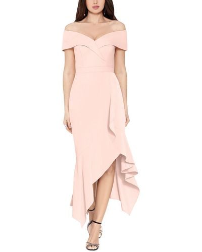 Xscape Petites Ruffled Tea Length Wrap Dress - Pink