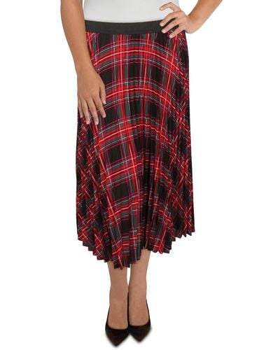 Cece Pleated Plaid A-line Skirt - Red