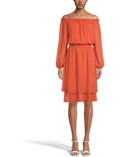 INC Textured Knee Length Shift Dress - Orange