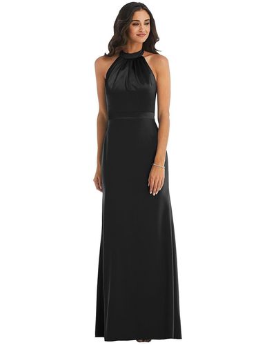 After Six High-neck Open-back Maxi Dress With Scarf Tie - Black