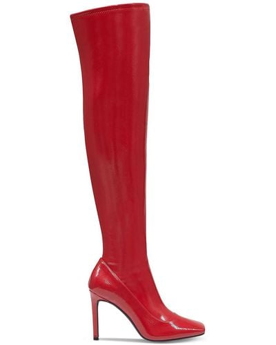 INC Keenah Patent Square Toe Thigh-high Boots - Red
