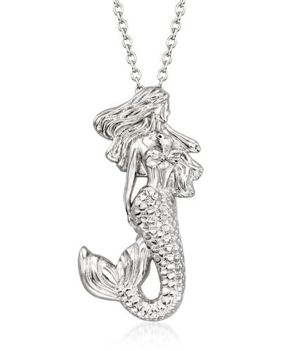 Ross-Simons Sterling Silver Mermaid Pendant Necklace - Metallic
