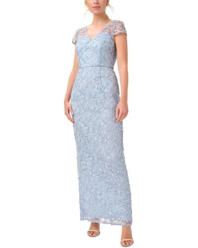 Adrianna Papell Picot Trim Long Evening Dress - Blue