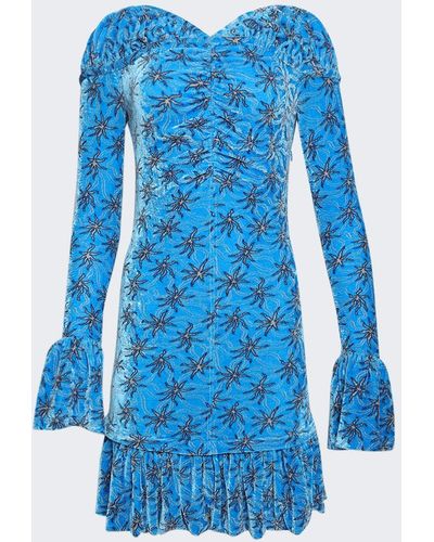 Rabanne Long Sleeve Velvet Mini Dress - Blue