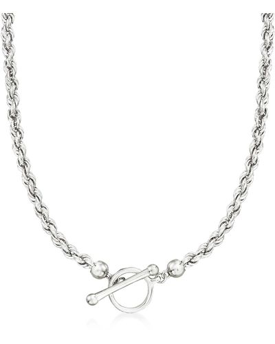 Ross-Simons Sterling Silver Rope Chain Toggle Necklace - Metallic