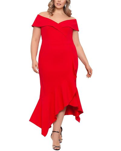 Xscape Plus Ruffled Maxi Evening Dress - Red