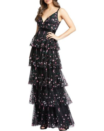 Mac Duggal Floral Maxi Evening Dress - Black