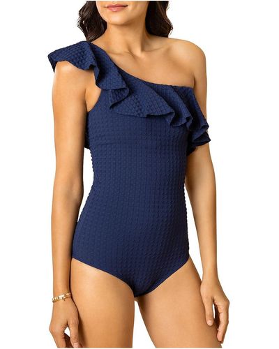 Shoshanna Gingham One Shoulder One-piece Swimsuit - Blue