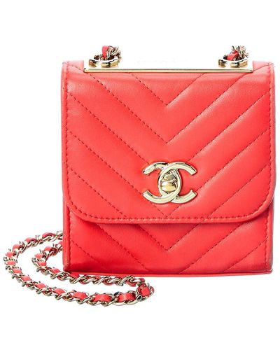 Chanel Vermilion Quilted Lambskin Leather Chevron Mini Flap Bag (authentic - Red