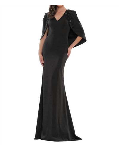 Marsoni by Colors Beaded Shoulder Cape Evening Gown - Black