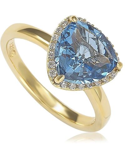 Suzy Levian Gold Plated Sterling Silver Aqua Cubic Zirconia Trillion-cut Ring - Blue