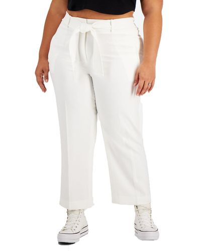BarIII Plus Mid-rise Tie-waist Cropped Pants - White