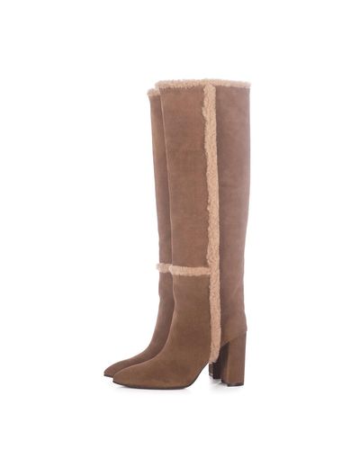 Toral Altea Tall Suede Boots With Shearling Details - Brown