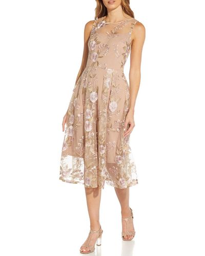 Adrianna Papell Embroidered Sleeveless Midi Dress - Natural