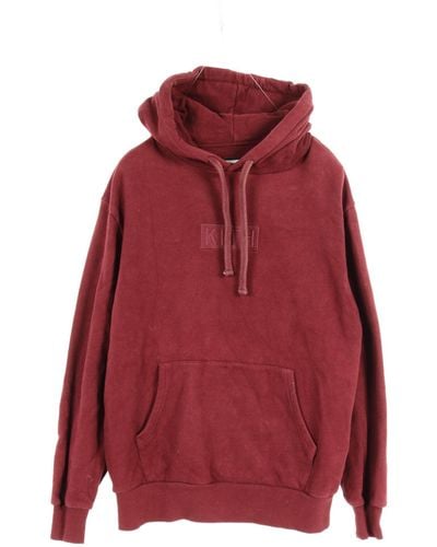 Kith Pullover Hoodie Logo Embroidery Cotton Bordeaux - Red