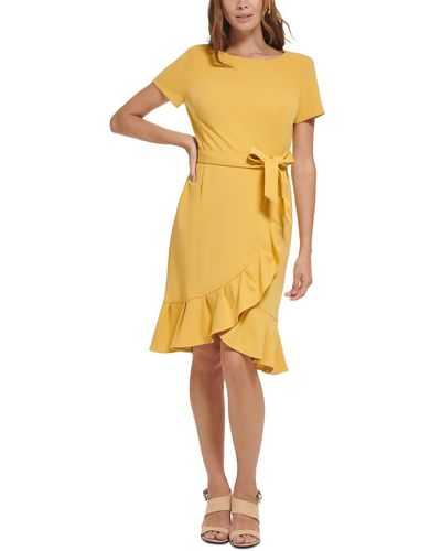 Calvin Klein Crepe Midi Wear To Work Dress - Yellow