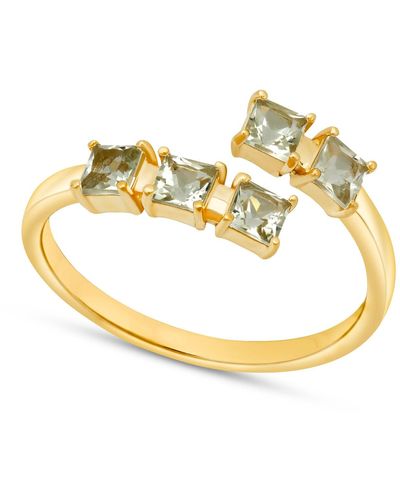 Paige Novick 14k Yellow Gold 3 Stone Square Cut 5mm Gemstone Ring - Metallic