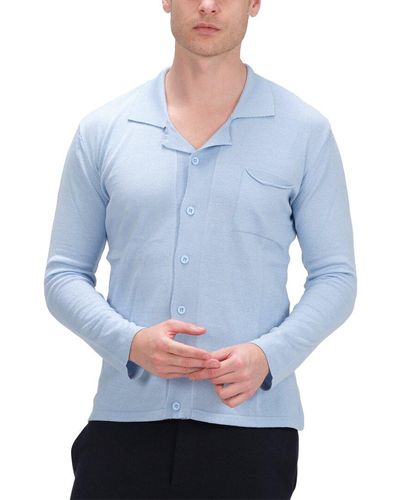 Ron Tomson Knit Button Down Shirt - Blue