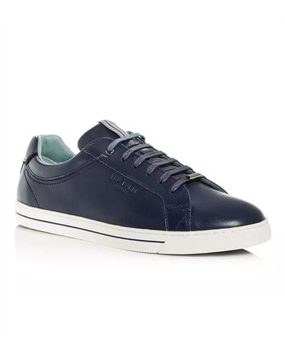 ted baker blue Thawne Leather Low top Trainers In Dark Blue