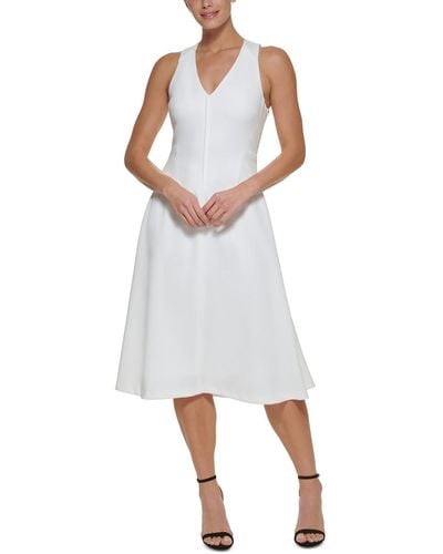 DKNY Sleeveless V-neck Midi Dress - White