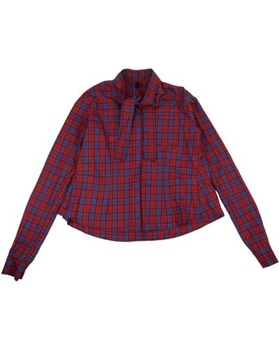 Unravel Project Plaid Bow Shirt - Red/blue - Purple