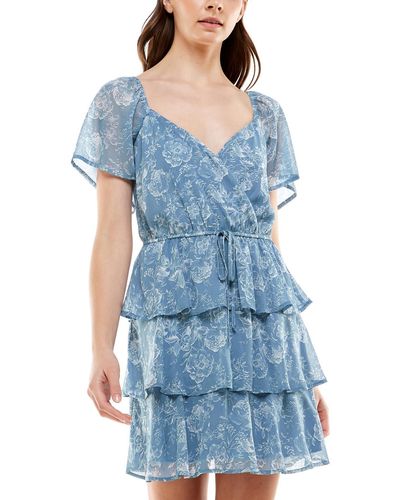 Trixxi Juniors Chiffon Tiered Cocktail And Party Dress - Blue
