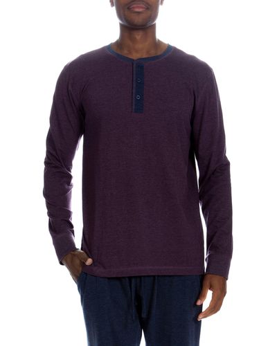 Unsimply Stitched 3 Button Lounge Henley Shirt - Contrast Piping - Blue