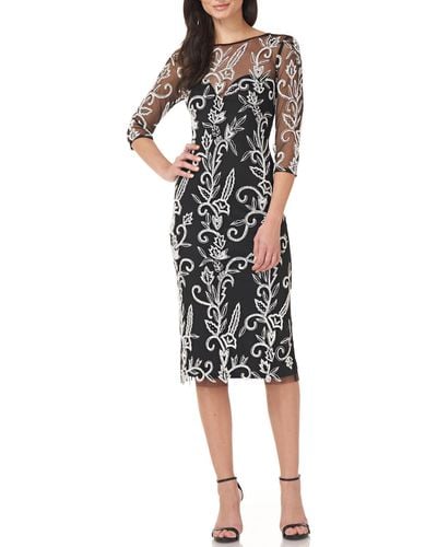 JS Collections Beaded Midi Cocktail And Party Dress - Black