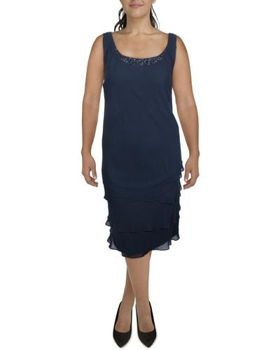 SLNY Plus Beaded Knee-length Cocktail And Party Dress - Blue