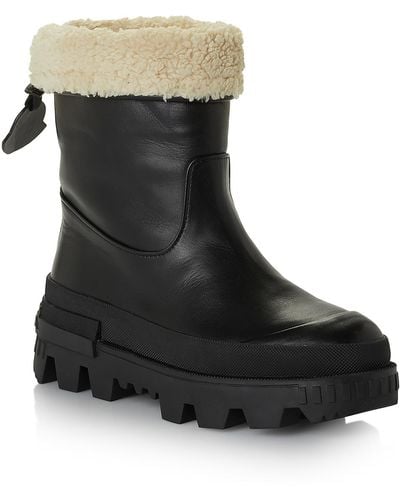 Moncler Moscova Leather Cold Ankle Boots - Black