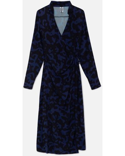 WILD PONY Abstract Midi Wrap Dress - Blue