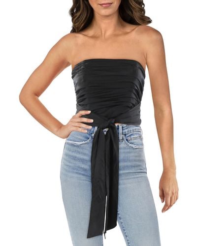 Aqua Ruched Strapless Cropped - Blue