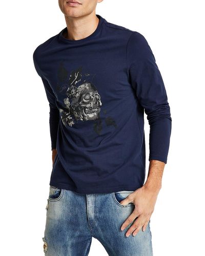 INC Devon Cotton Crewneck Graphic T-shirt - Blue