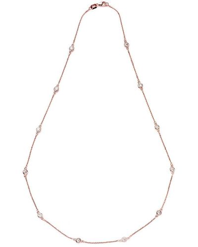 Suzy Levian 1 Ct Tdw 14k White Gold Bezel Diamonds By The Yard Station Necklace - Pink
