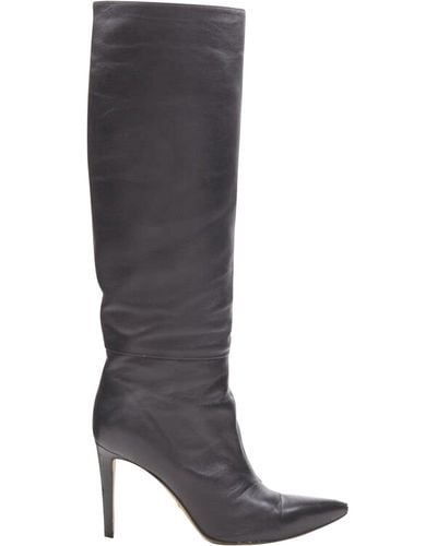 Sergio Rossi Leather Point Toe Pull On High Heel Boots - Black