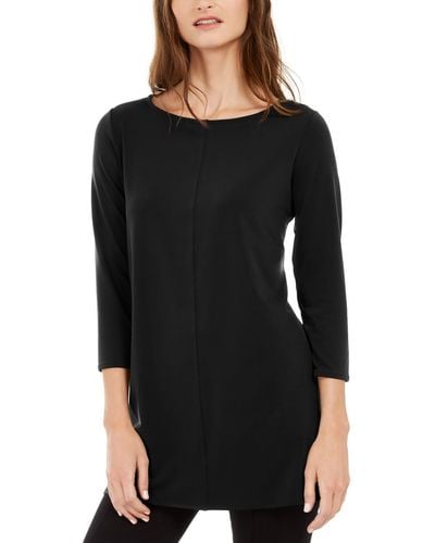 Alfani Petites Work Wear Long Sleeve Blouse - Black