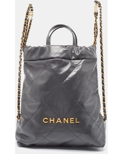 Chanel Quilted Leather 22 Backpack - Gray