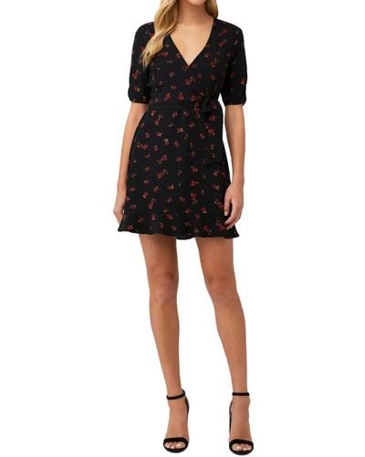 1.STATE Cinched Sleeve Woodland Ditsy Wrap Dress - Black
