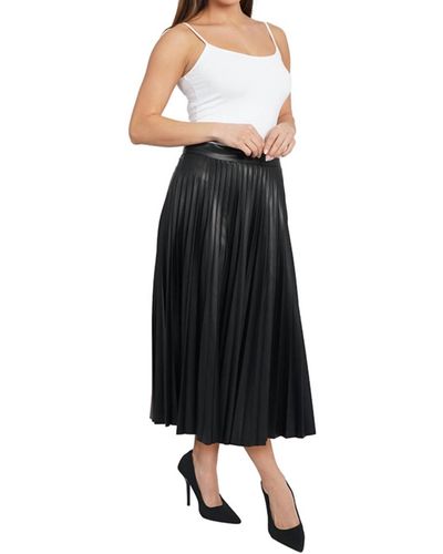 Love Token Faux Leather Pleated Midi Skirt - Black