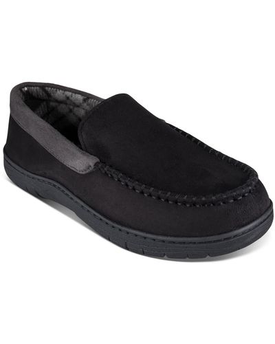 Haggar Faux Suede Fleece Loafer Slippers - Black