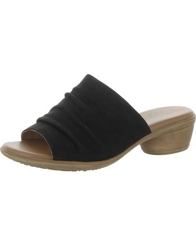 Comfortiva Norene Leather Bock Heel Mule Sandals - Black