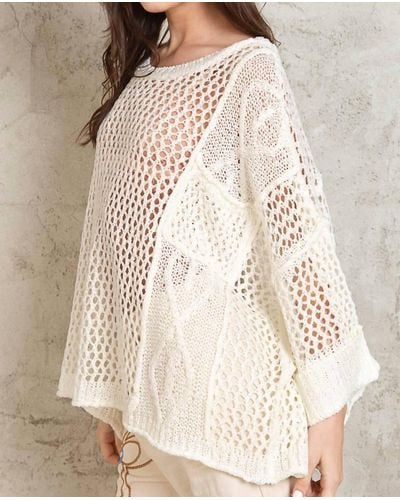 Pol Contrast Knit Spring Sweater - Natural