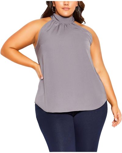 City Chic Plus Pleated Polyester Halter Top - Gray