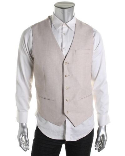 Perry Ellis V-neck Linen Suit Vest - White