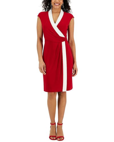 Kasper Colorblock Short Wrap Dress - Red
