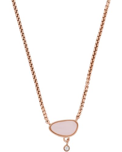 Skagen Sea Glass Pink Glass Chain Necklace - Metallic